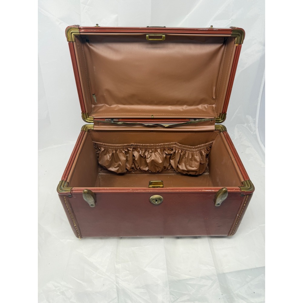 Vintage Samsonite Train Case Shwayder Bros Red Brown Hard Shell Vanity Luggage - Picture 5 of 14